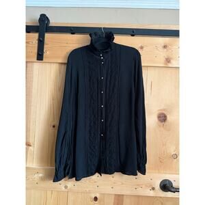 ESCADA 100% Silk Lace Tunic Button Down Blouse Black Women’s XL